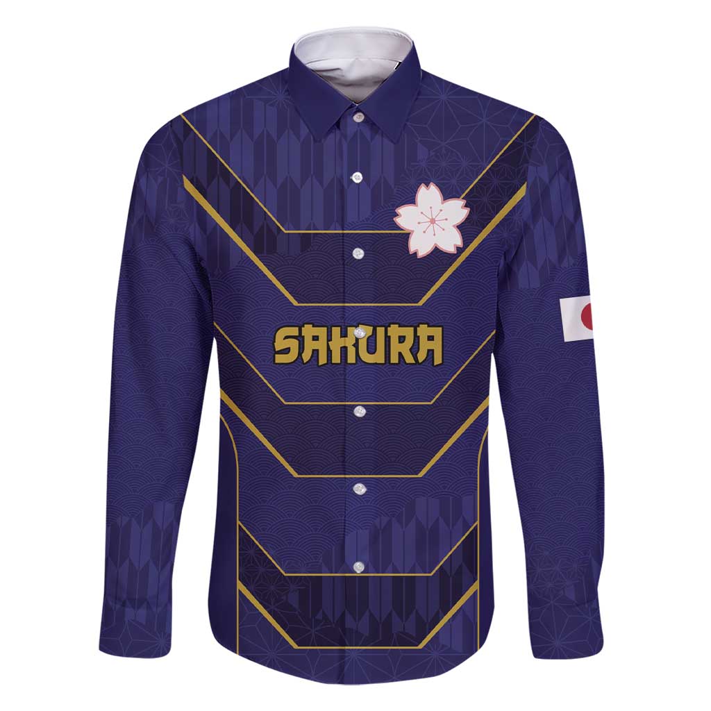 Japan Pacific Rugby 2022-23 Custom Family Matching Short Sleeve Bodycon Dress and Hawaiian Shirt Blue Sakura Japanese Wave Pattern LT9 Dad's Shirt - Long Sleeve Blue - Polynesian Pride