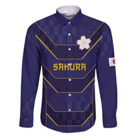 Japan Pacific Rugby 2022-23 Custom Family Matching Short Sleeve Bodycon Dress and Hawaiian Shirt Blue Sakura Japanese Wave Pattern LT9 Dad's Shirt - Long Sleeve Blue - Polynesian Pride