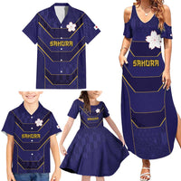 Japan Pacific Rugby 2022-23 Custom Family Matching Summer Maxi Dress and Hawaiian Shirt Blue Sakura Japanese Wave Pattern