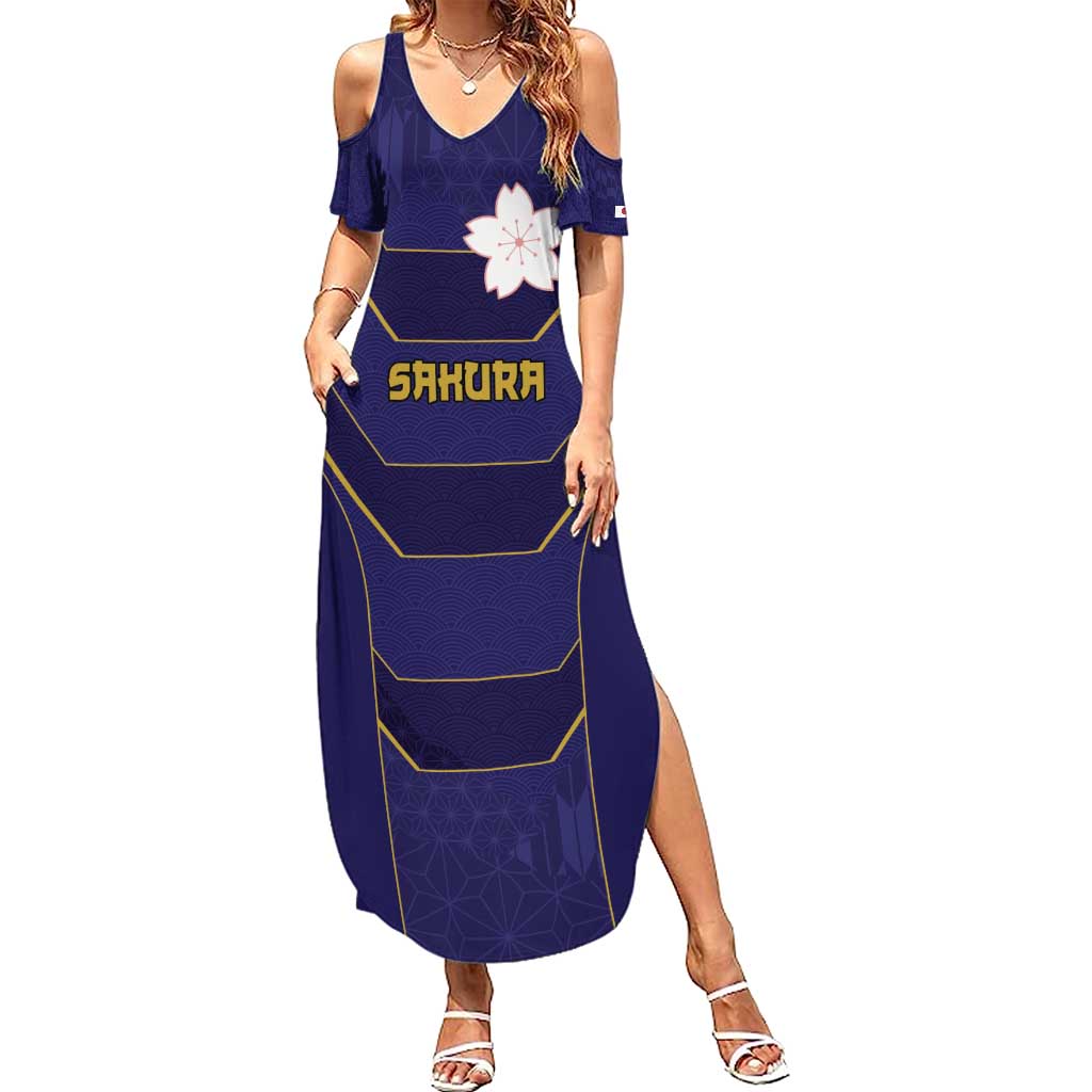 Japan Pacific Rugby 2022-23 Custom Family Matching Summer Maxi Dress and Hawaiian Shirt Blue Sakura Japanese Wave Pattern