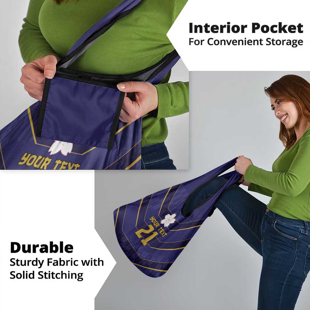 Japan Pacific Rugby 2022-23 Custom Grocery Bag Blue Sakura Japanese Wave Pattern