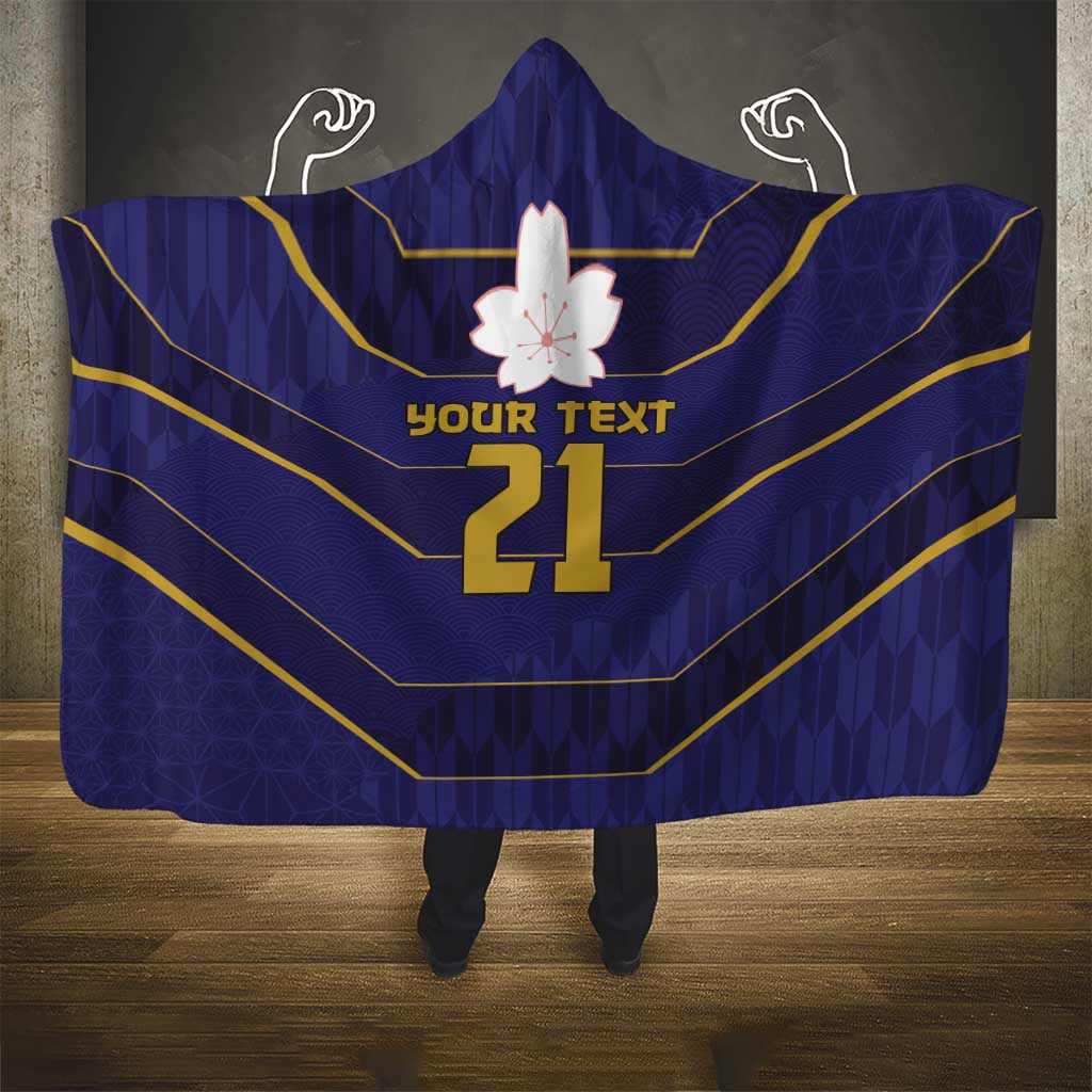 Japan Pacific Rugby 2022-23 Custom Hooded Blanket Blue Sakura Japanese Wave Pattern
