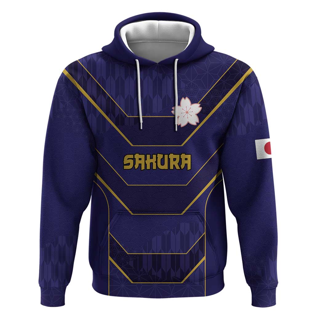 Japan Pacific Rugby 2022-23 Custom Hoodie Blue Sakura Japanese Wave Pattern