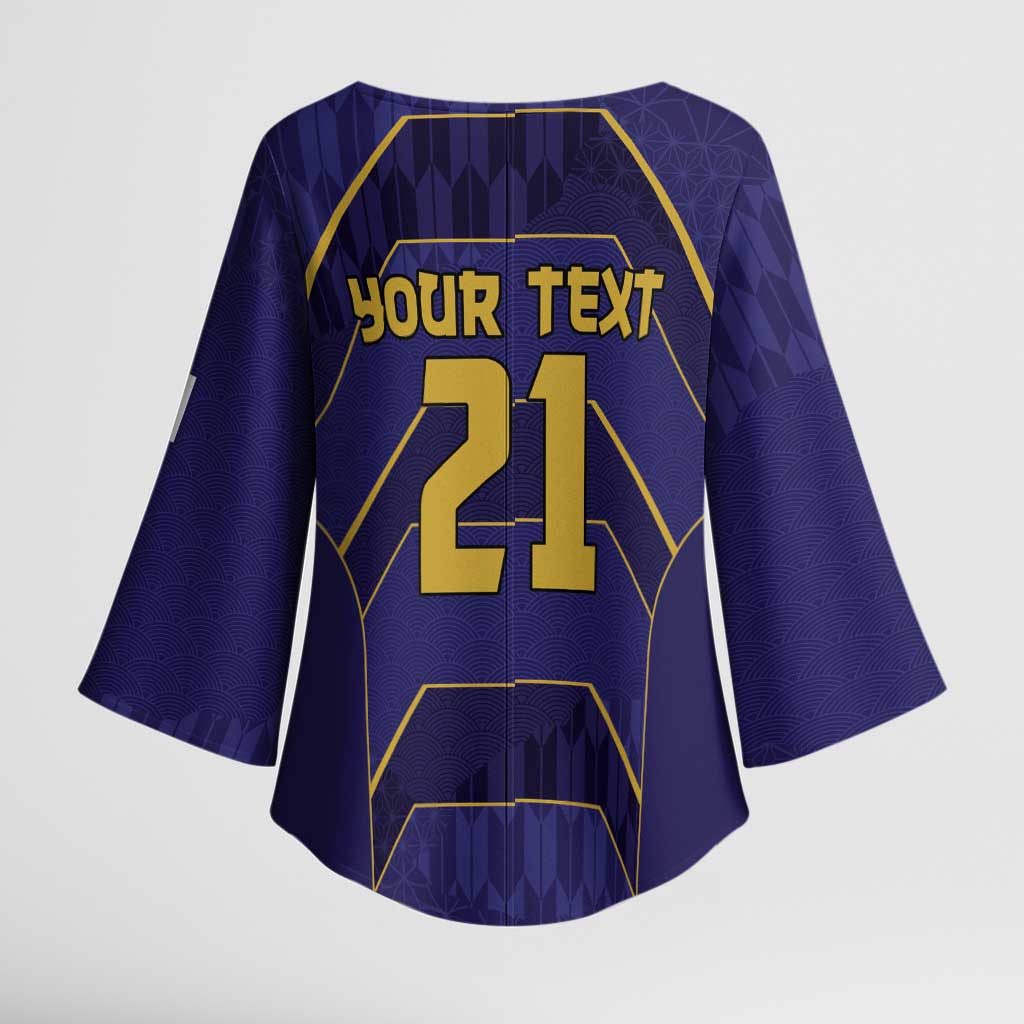 Japan Pacific Rugby 2022-23 Custom Kimono Sleeve Blouse Blue Sakura Japanese Wave Pattern - Polynesian Pride