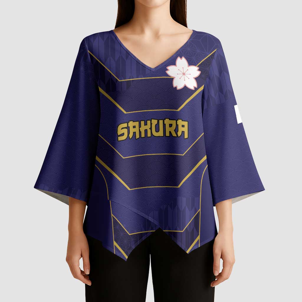 Japan Pacific Rugby 2022-23 Custom Kimono Sleeve Blouse Blue Sakura Japanese Wave Pattern - Polynesian Pride