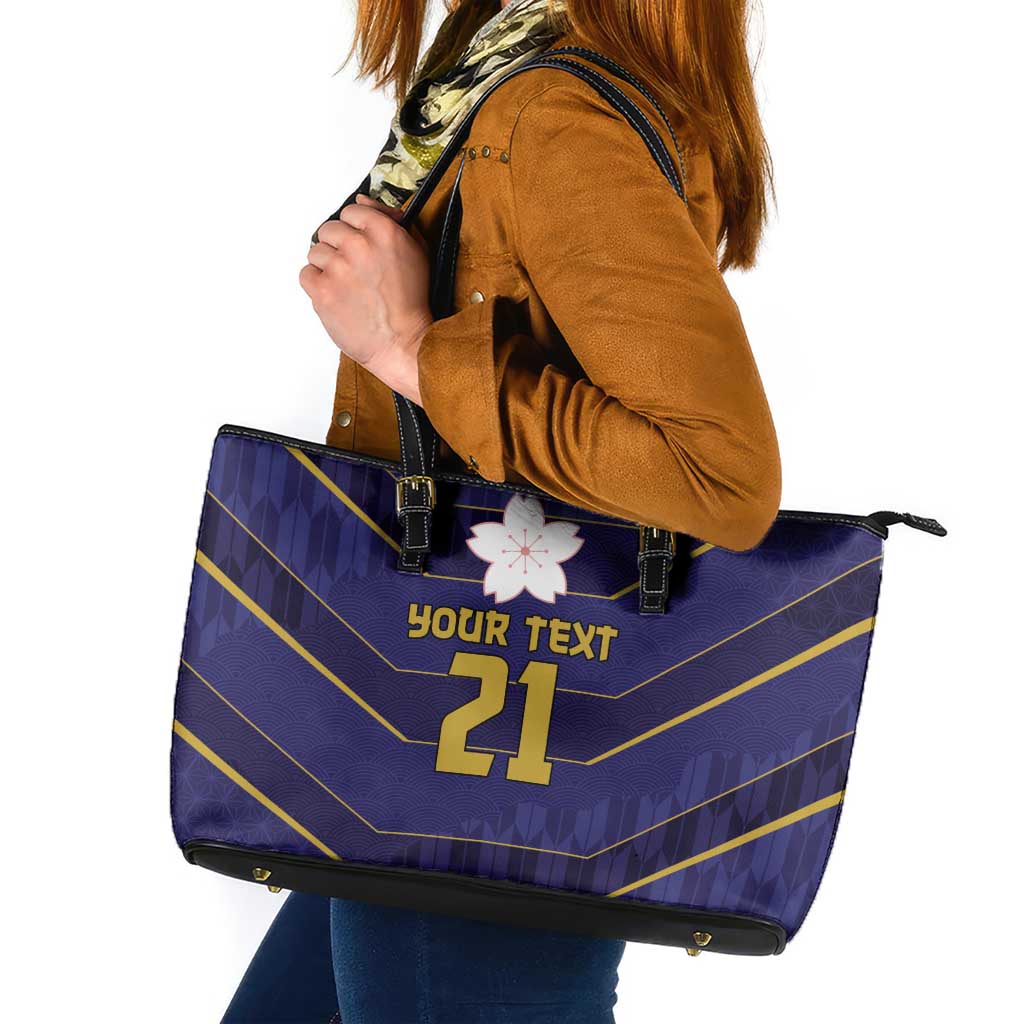 Japan Pacific Rugby 2022-23 Custom Leather Tote Bag Blue Sakura Japanese Wave Pattern