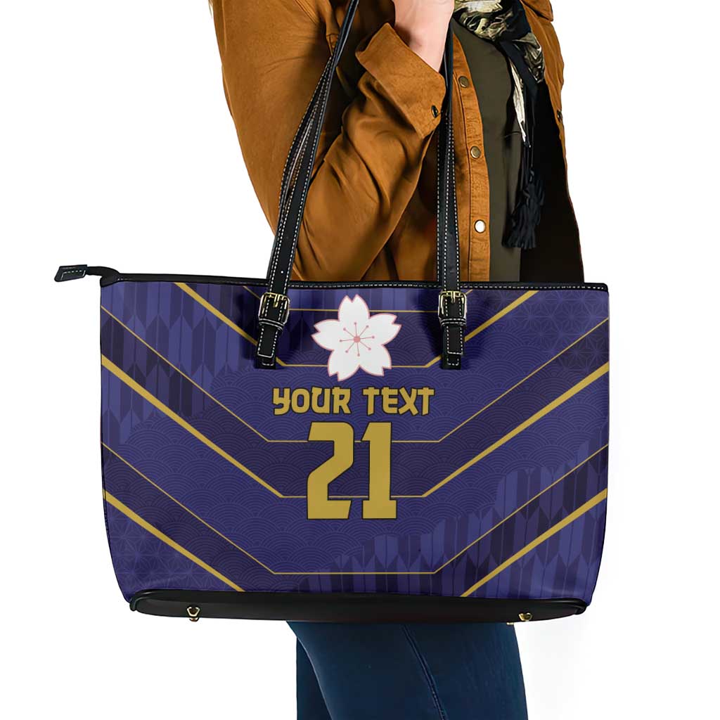 Japan Pacific Rugby 2022-23 Custom Leather Tote Bag Blue Sakura Japanese Wave Pattern LT9 - Polynesian Pride