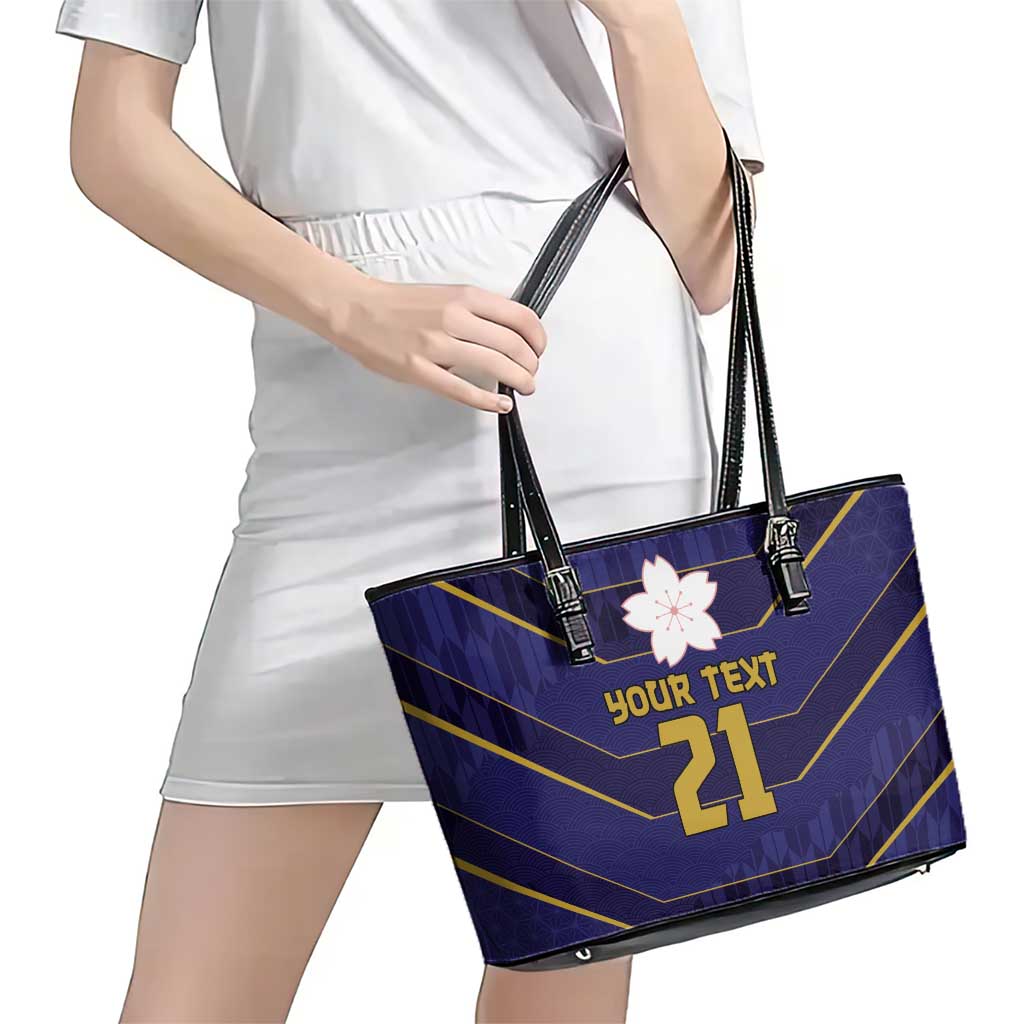 Japan Pacific Rugby 2022-23 Custom Leather Tote Bag Blue Sakura Japanese Wave Pattern LT9 - Polynesian Pride