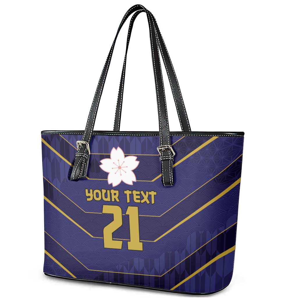 Japan Pacific Rugby 2022-23 Custom Leather Tote Bag Blue Sakura Japanese Wave Pattern LT9 - Polynesian Pride