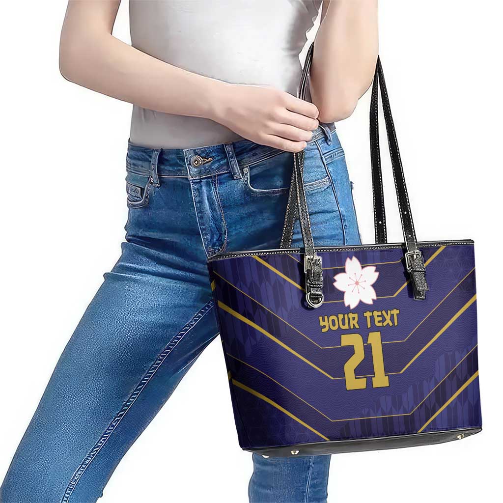 Japan Pacific Rugby 2022-23 Custom Leather Tote Bag Blue Sakura Japanese Wave Pattern LT9 - Polynesian Pride