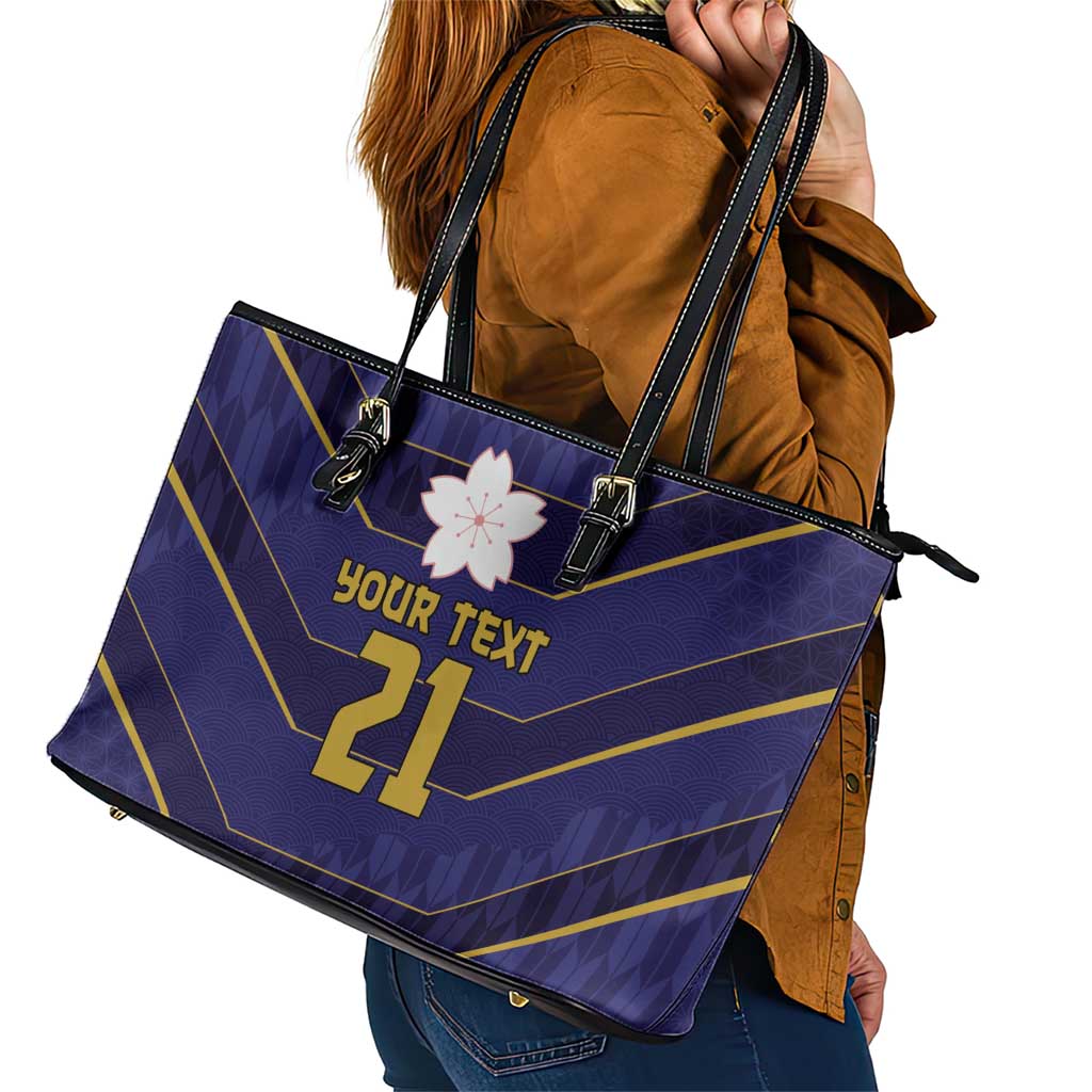 Japan Pacific Rugby 2022-23 Custom Leather Tote Bag Blue Sakura Japanese Wave Pattern LT9 - Polynesian Pride