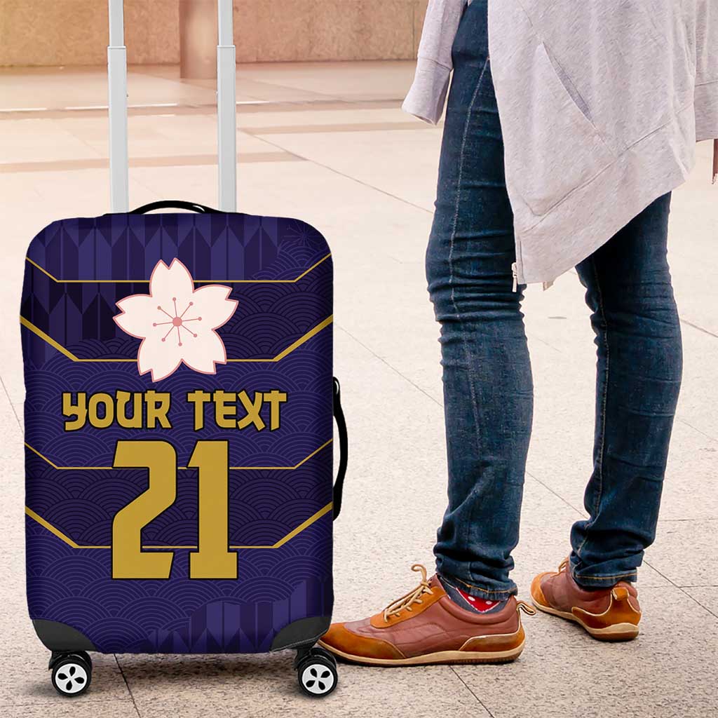 Japan Pacific Rugby 2022-23 Custom Luggage Cover Blue Sakura Japanese Wave Pattern