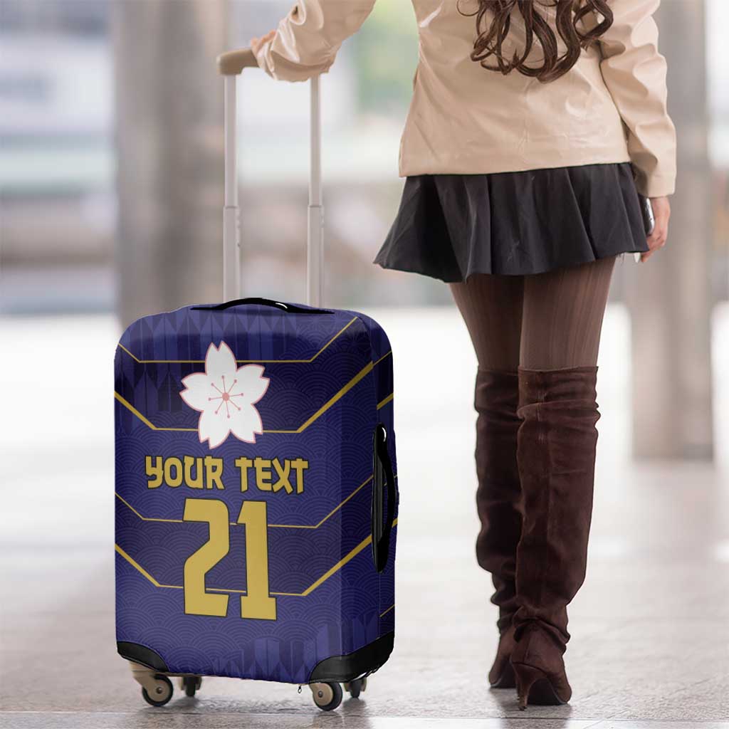 Japan Pacific Rugby 2022-23 Custom Luggage Cover Blue Sakura Japanese Wave Pattern