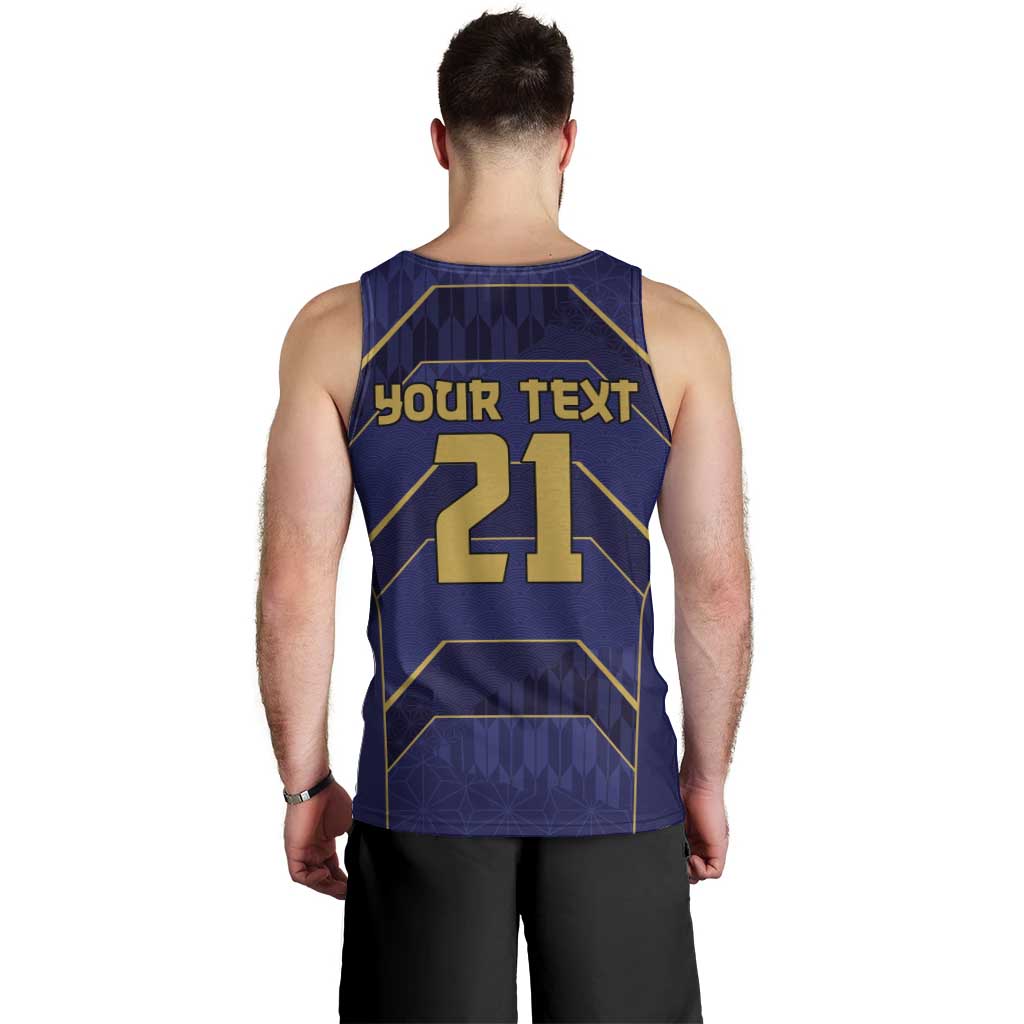 Japan Pacific Rugby 2022-23 Custom Men Tank Top Blue Sakura Japanese Wave Pattern