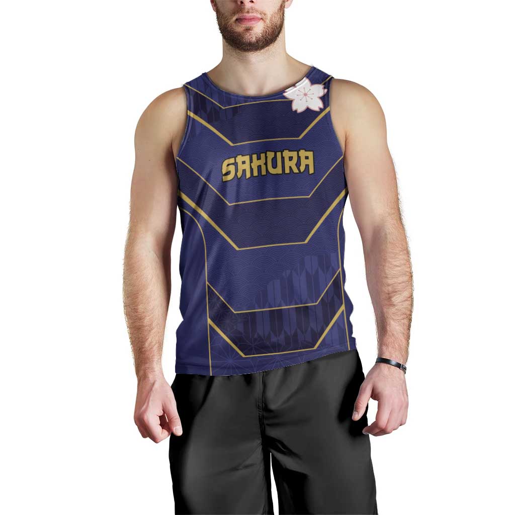 Japan Pacific Rugby 2022-23 Custom Men Tank Top Blue Sakura Japanese Wave Pattern