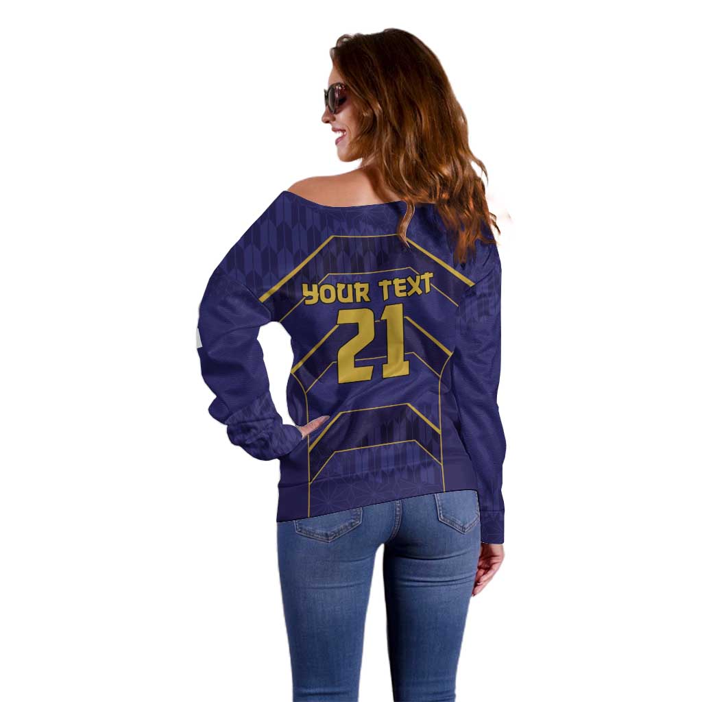 Japan Pacific Rugby 2022-23 Custom Off Shoulder Sweater Blue Sakura Japanese Wave Pattern