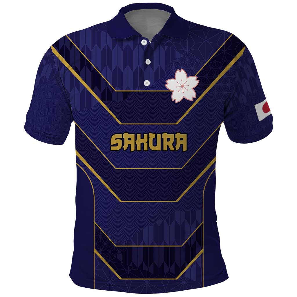 Japan Pacific Rugby 2022-23 Custom Polo Shirt Blue Sakura Japanese Wave Pattern
