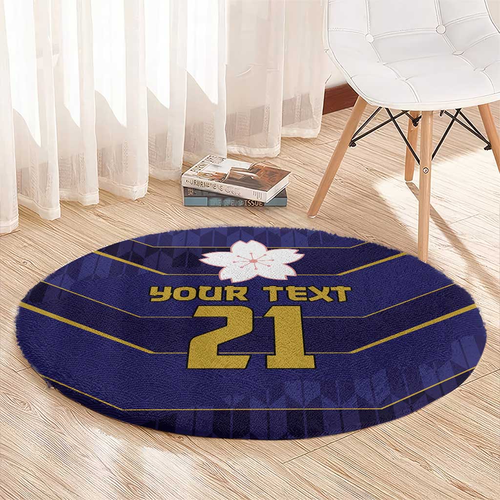 Japan Pacific Rugby 2022-23 Custom Round Carpet Blue Sakura Japanese Wave Pattern