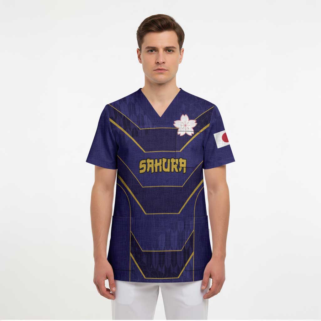 Japan Pacific Rugby 2022-23 Custom Scrub Top Blue Sakura Japanese Wave Pattern - Polynesian Pride