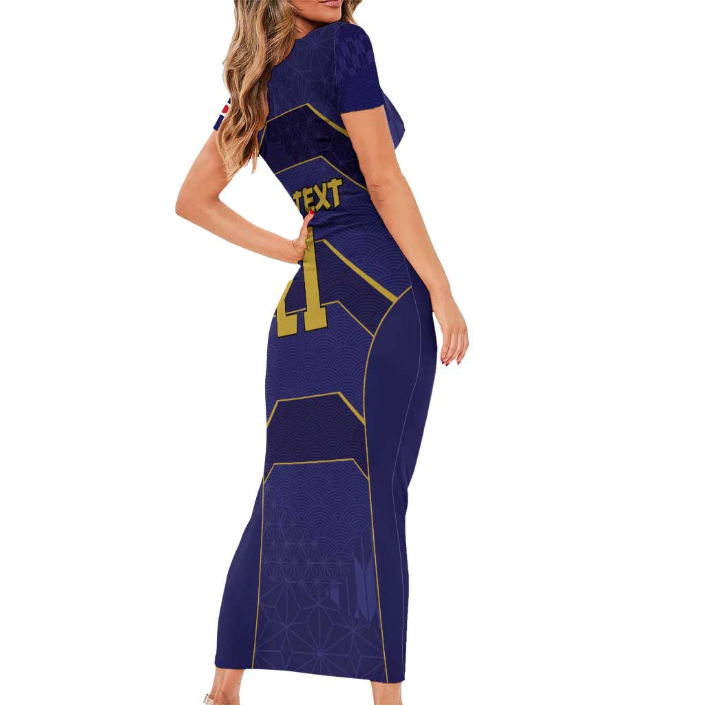 Japan Pacific Rugby 2022-23 Custom Short Sleeve Bodycon Dress Blue Sakura Japanese Wave Pattern