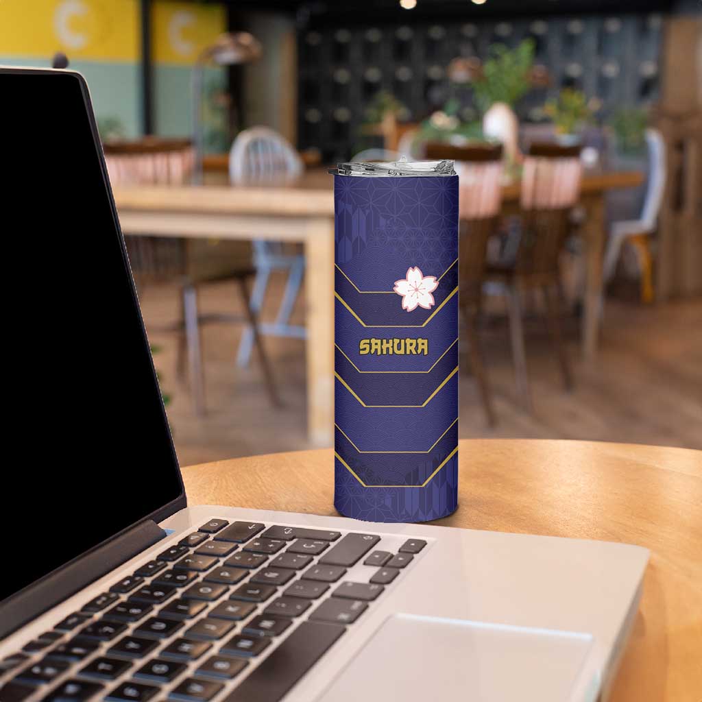 Japan Pacific Rugby 2022-23 Custom Skinny Tumbler Blue Sakura Japanese Wave Pattern