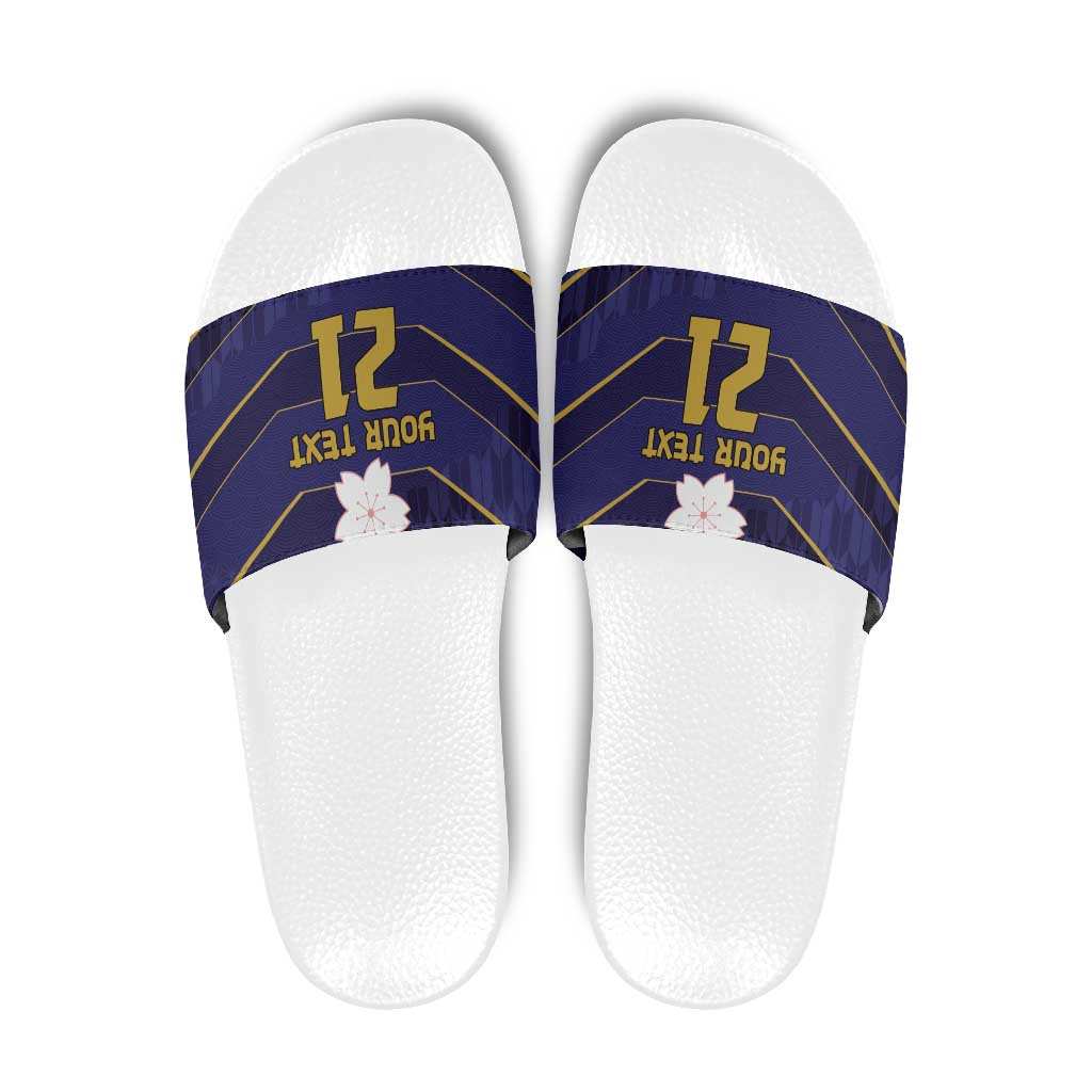 Japan Pacific Rugby 2022-23 Custom Slide Sandals Blue Sakura Japanese Wave Pattern - Polynesian Pride