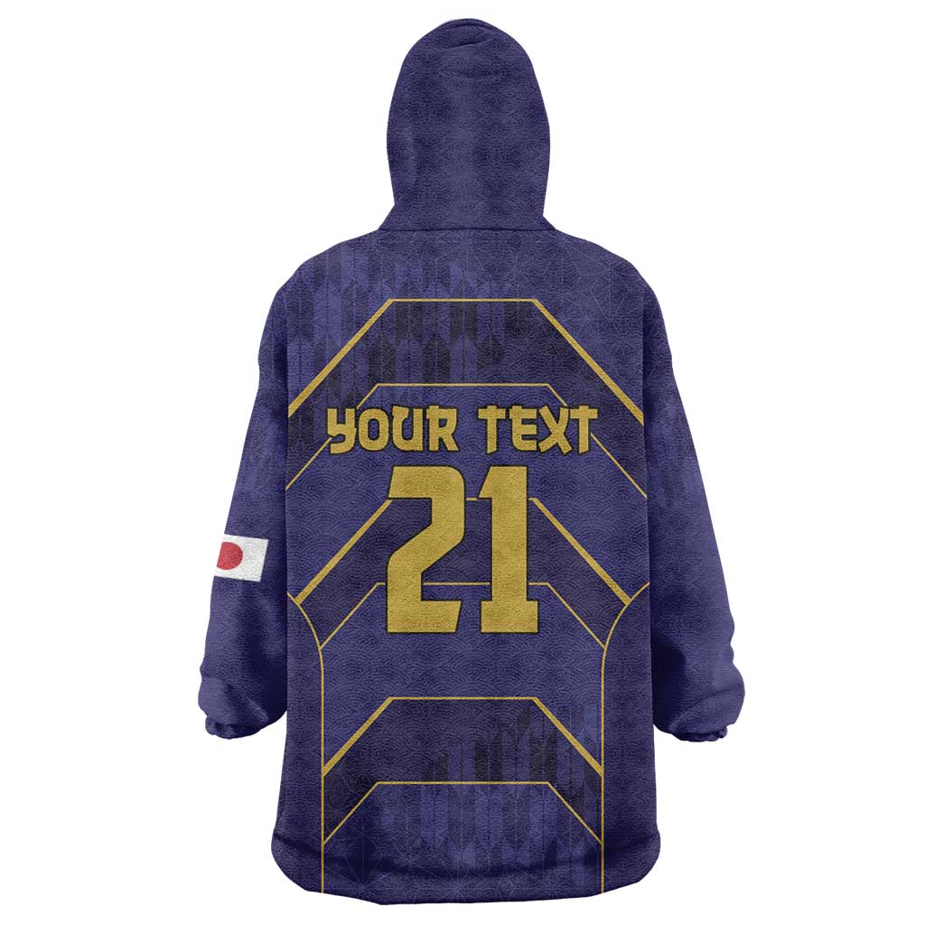 Japan Pacific Rugby 2022-23 Custom Wearable Blanket Hoodie Blue Sakura Japanese Wave Pattern