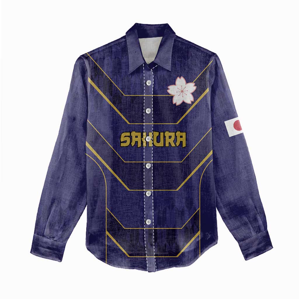 Japan Pacific Rugby 2022-23 Custom Women Casual Shirt Blue Sakura Japanese Wave Pattern LT9 - Polynesian Pride