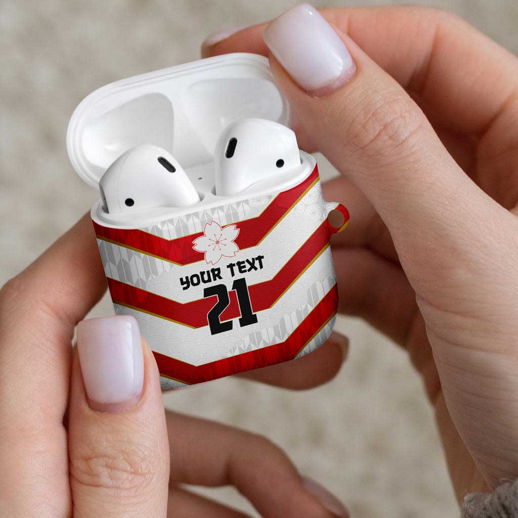 Japan Pacific Rugby 2022-23 Custom AirPods Case Red Sakura Japanese Wave Pattern - Polynesian Pride