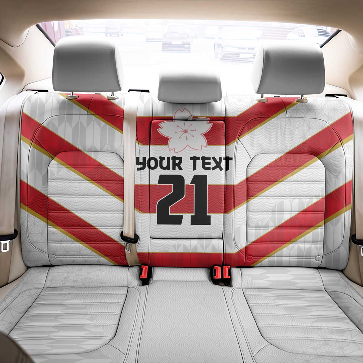 Japan Pacific Rugby 2022-23 Custom Back Car Seat Cover Red Sakura Japanese Wave Pattern