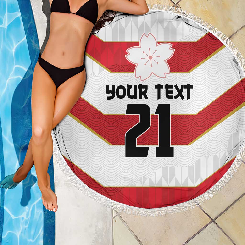 Japan Pacific Rugby 2022-23 Custom Beach Blanket Red Sakura Japanese Wave Pattern