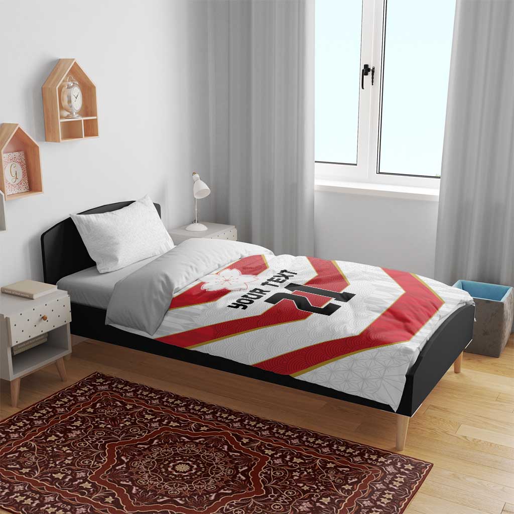Japan Pacific Rugby 2022-23 Custom Bedding Set Red Sakura Japanese Wave Pattern