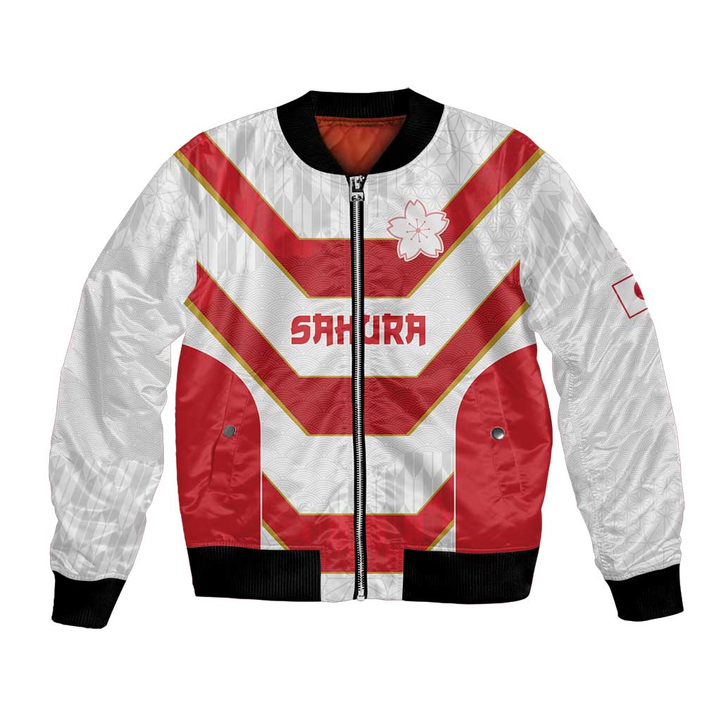 Japan Pacific Rugby 2022-23 Custom Bomber Jacket Red Sakura Japanese Wave Pattern LT9 Unisex Red - Polynesian Pride