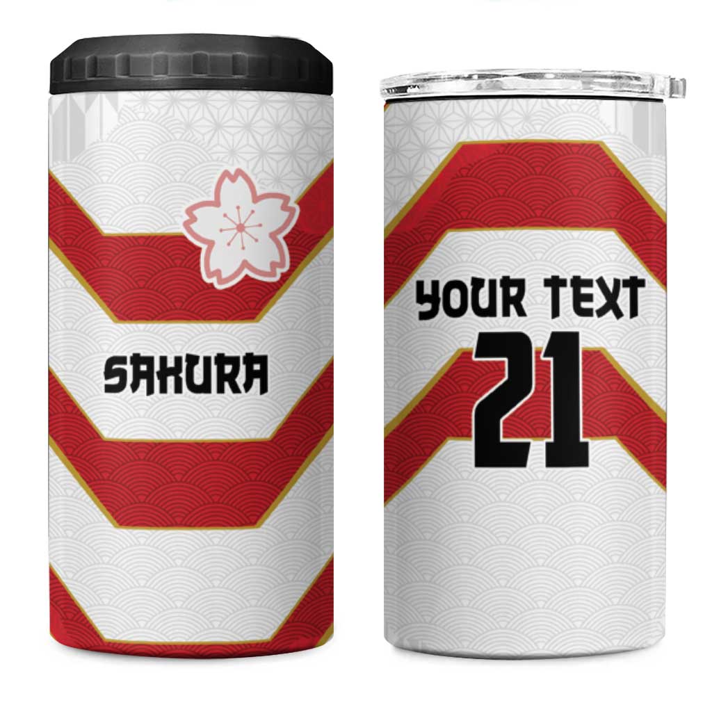 Japan Pacific Rugby 2022-23 Custom 4 in 1 Can Cooler Tumbler Red Sakura Japanese Wave Pattern