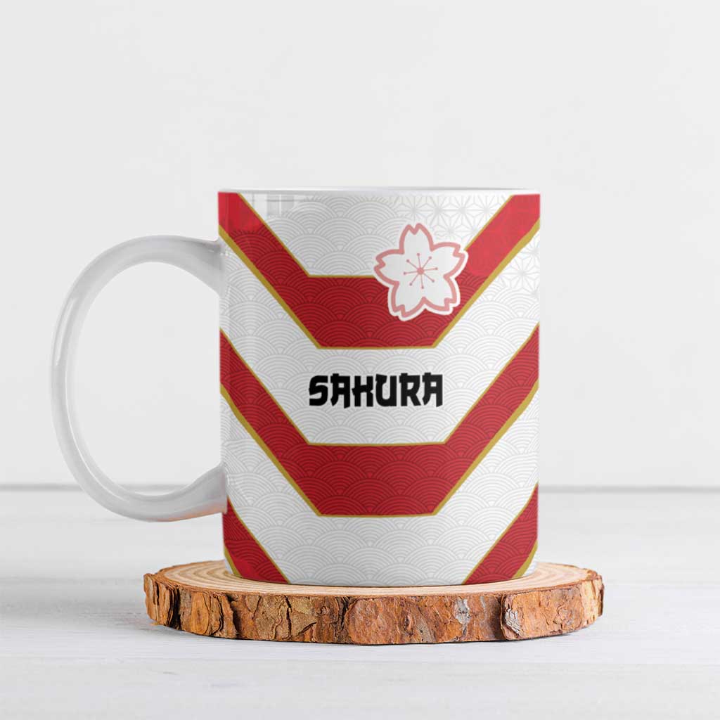 Japan Pacific Rugby 2022-23 Custom Ceramic Mug Red Sakura Japanese Wave Pattern - Polynesian Pride