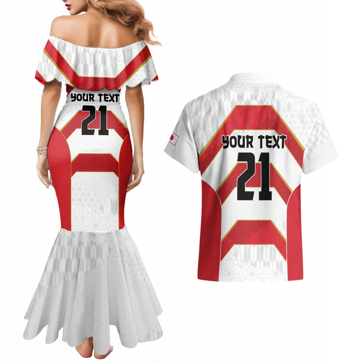 Japan Pacific Rugby 2022-23 Custom Couples Matching Mermaid Dress and Hawaiian Shirt Red Sakura Japanese Wave Pattern LT9 - Polynesian Pride