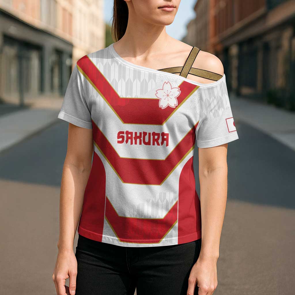 Japan Pacific Rugby 2022-23 Custom Cross Shoulder Shirt Red Sakura Japanese Wave Pattern - Polynesian Pride