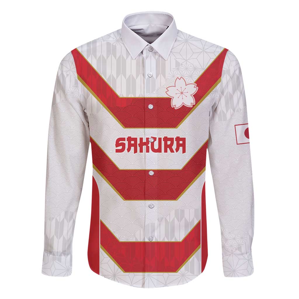 Japan Pacific Rugby 2022-23 Custom Family Matching Long Sleeve Bodycon Dress and Hawaiian Shirt Red Sakura Japanese Wave Pattern LT9 Dad's Shirt - Long Sleeve Red - Polynesian Pride