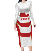 Japan Pacific Rugby 2022-23 Custom Family Matching Long Sleeve Bodycon Dress and Hawaiian Shirt Red Sakura Japanese Wave Pattern LT9 Mom's Dress Red - Polynesian Pride
