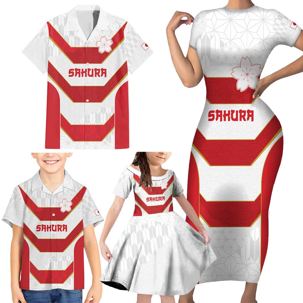 Japan Pacific Rugby 2022-23 Custom Family Matching Short Sleeve Bodycon Dress and Hawaiian Shirt Red Sakura Japanese Wave Pattern LT9 - Polynesian Pride