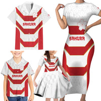 Japan Pacific Rugby 2022-23 Custom Family Matching Short Sleeve Bodycon Dress and Hawaiian Shirt Red Sakura Japanese Wave Pattern LT9 - Polynesian Pride