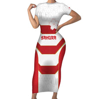 Japan Pacific Rugby 2022-23 Custom Family Matching Short Sleeve Bodycon Dress and Hawaiian Shirt Red Sakura Japanese Wave Pattern LT9 Mom's Dress Red - Polynesian Pride