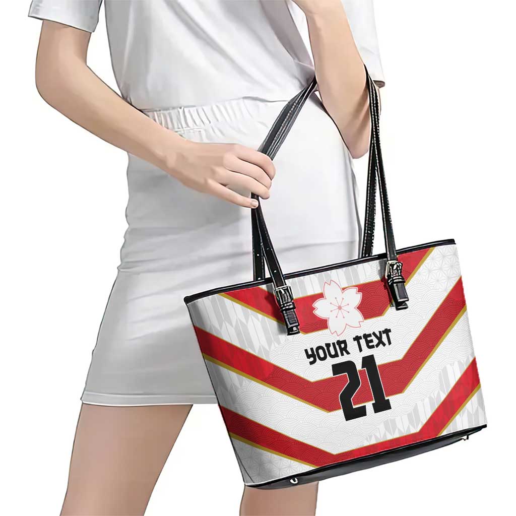Japan Pacific Rugby 2022-23 Custom Leather Tote Bag Red Sakura Japanese Wave Pattern LT9 - Polynesian Pride