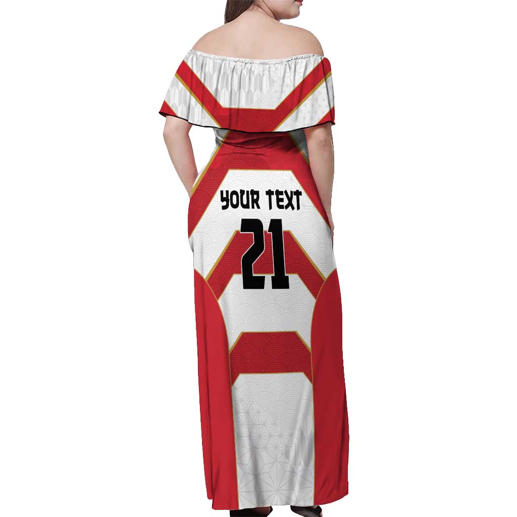 Japan Pacific Rugby 2022-23 Custom Off Shoulder Maxi Dress Red Sakura Japanese Wave Pattern