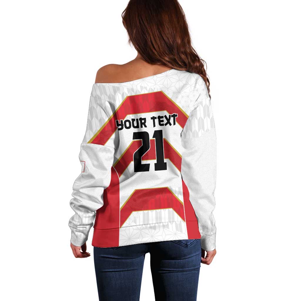 Japan Pacific Rugby 2022-23 Custom Off Shoulder Sweater Red Sakura Japanese Wave Pattern LT9 - Polynesian Pride