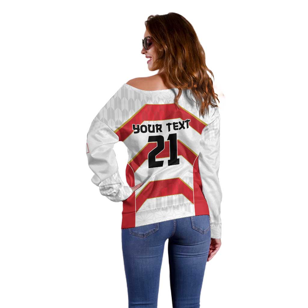 Japan Pacific Rugby 2022-23 Custom Off Shoulder Sweater Red Sakura Japanese Wave Pattern LT9 - Polynesian Pride