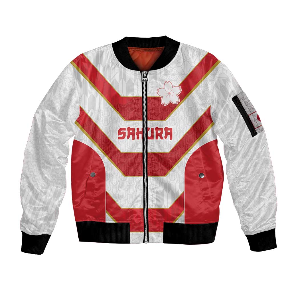 Japan Pacific Rugby 2022-23 Custom Sleeve Zip Bomber Jacket Red Sakura Japanese Wave Pattern LT9 Unisex Red - Polynesian Pride