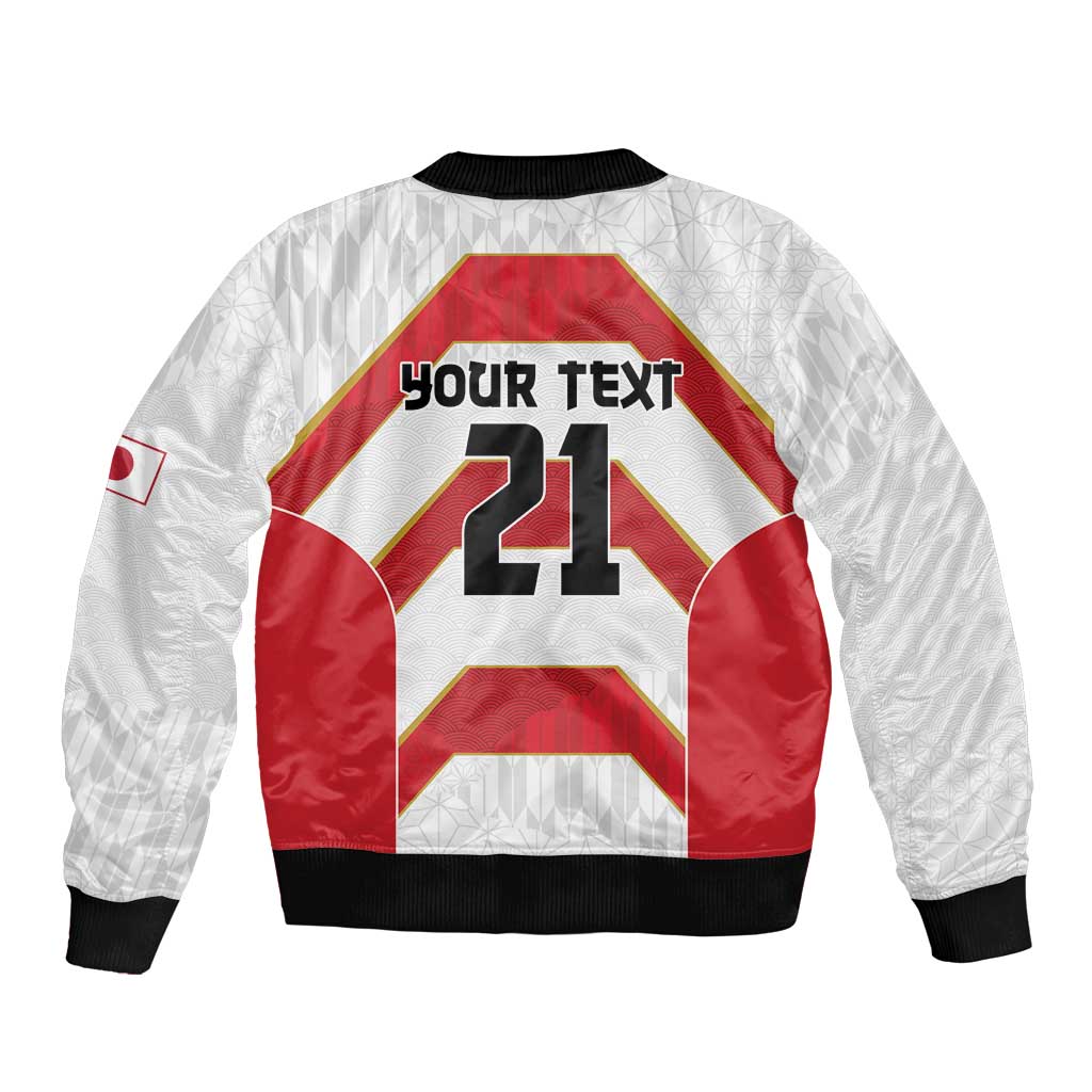 Japan Pacific Rugby 2022-23 Custom Sleeve Zip Bomber Jacket Red Sakura Japanese Wave Pattern LT9 - Polynesian Pride