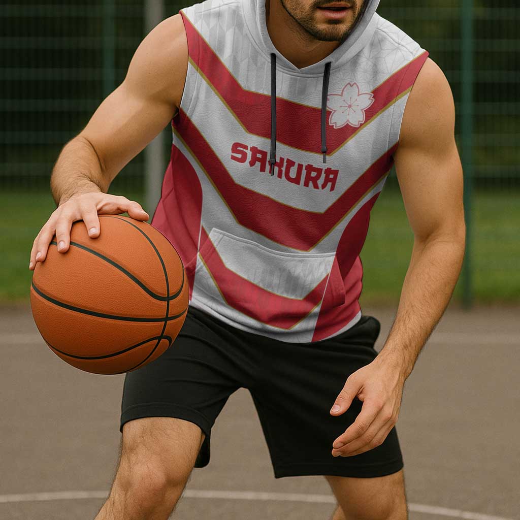 Japan Pacific Rugby 2022-23 Custom Sleeveless Hoodie Red Sakura Japanese Wave Pattern - Polynesian Pride