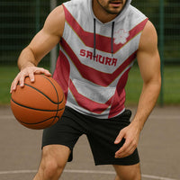 Japan Pacific Rugby 2022-23 Custom Sleeveless Hoodie Red Sakura Japanese Wave Pattern - Polynesian Pride